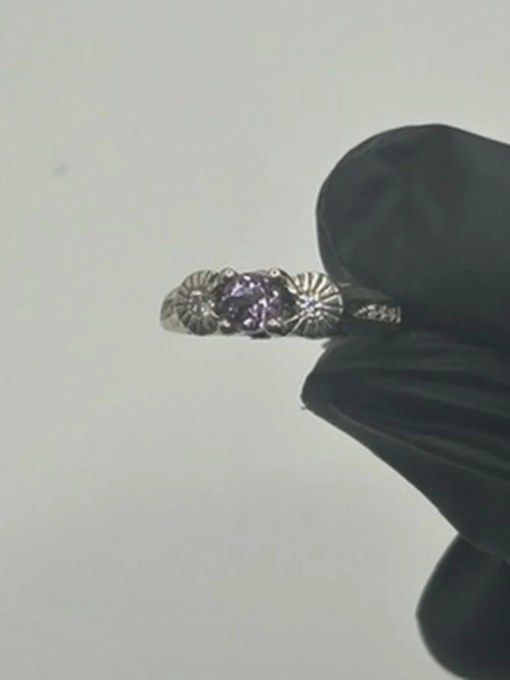 Vintage 925 Sterling Silver Amethyst Ring Womens Ornate Accent Stones Stamped
